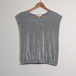 Caution to the Wind Black & White Stripe Soft Junior's Muscle Tank Top - Size L